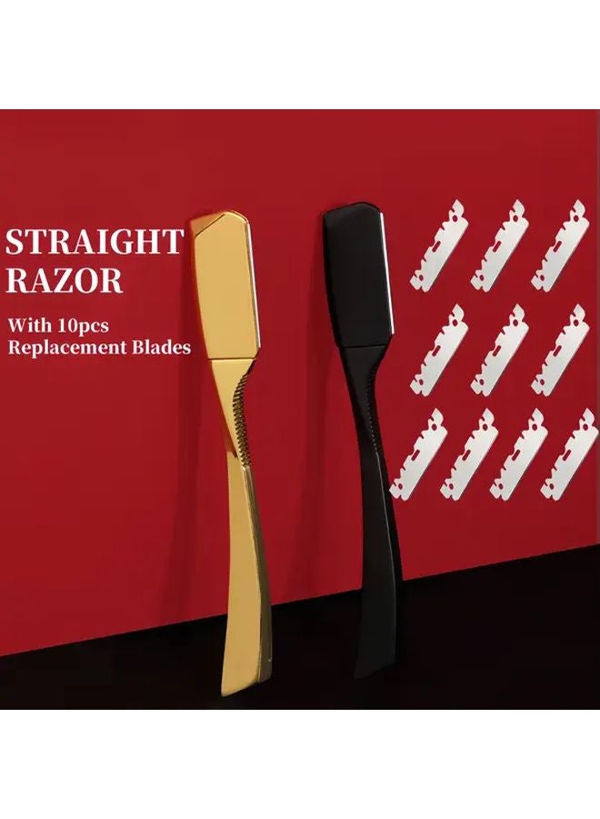 Black Vintage Straight Razor with 10 Stainless Steel Blades for Men Women - Image 1